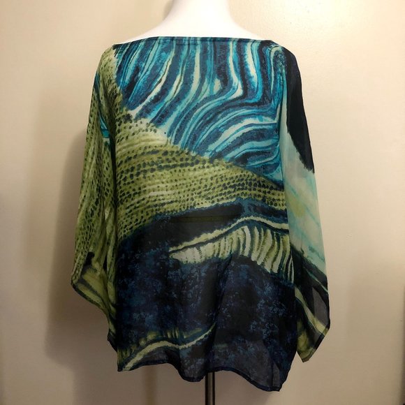 Chico's Blue & Green Sheer Blouse (XL) - Picture 3 of 5